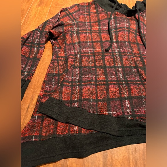 2XL Ali Miles plaid hoodie red pink black hoodie 2XL mesh hoodie asymmetrical - Picture 4 of 4